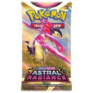 Bustina Pokémon TCG Astral Radiance con artwork di Palkia Forma Originaria. Include 10 carte collezionabili